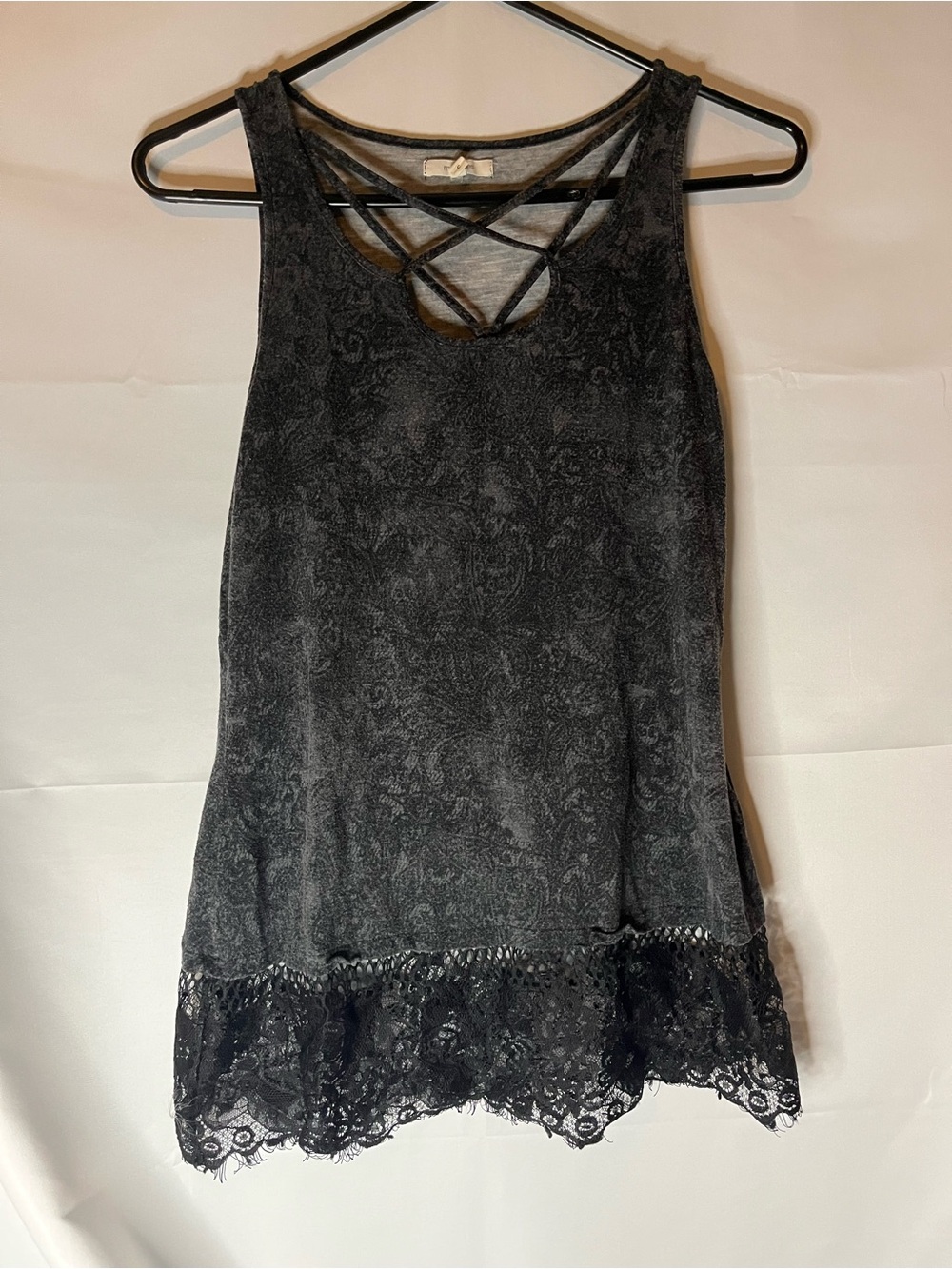 Maurices Black and Gray  Lace-Hem Tank with Crisscross Detail